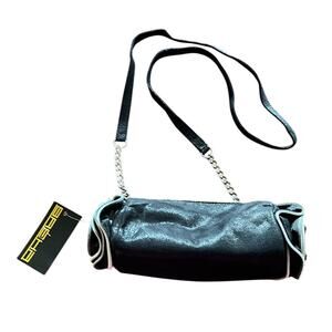 Sasha Shiny Black Barrel Purse with Zipper Flowers Clubwear Festival Boho Hippie